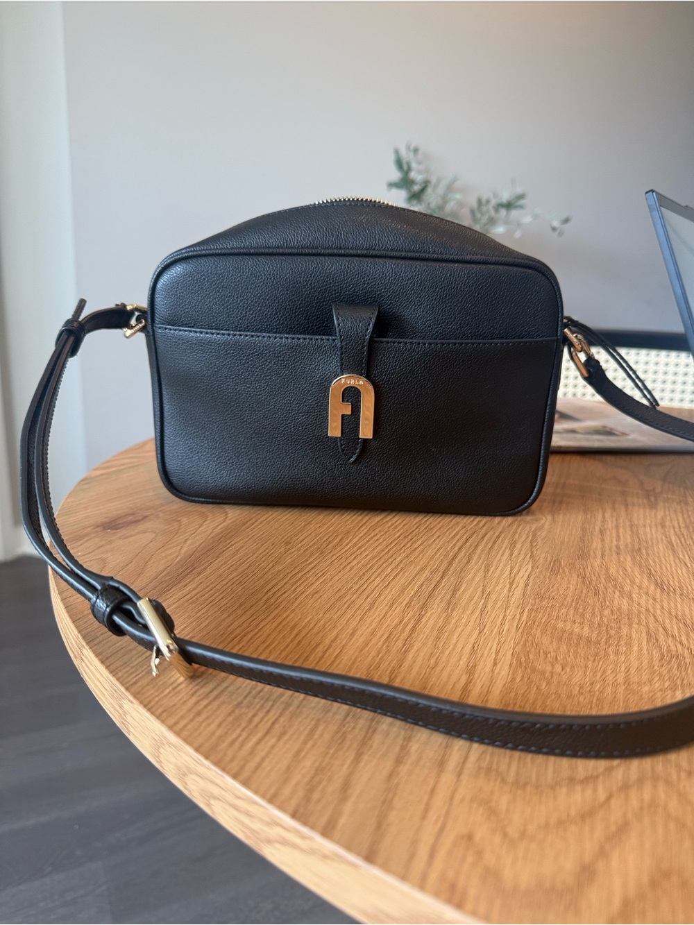 Furla black leather crossbody bag